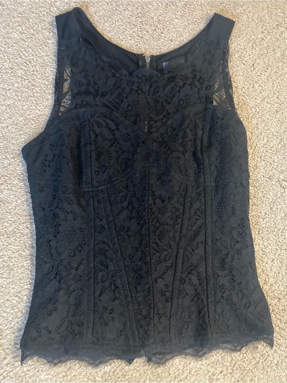 Suzy Shier Black Lace Zipper Back Top- Medium